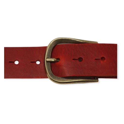 Womens red leather jeans belt with brushed brass buckle