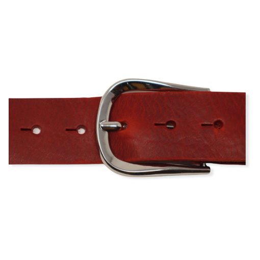 Womens red leather jeans belt with chrome buckle