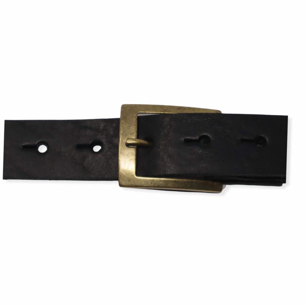 Mens black leather dress belt with brushed brass buckle Hip & Waisted Belts & Buckles