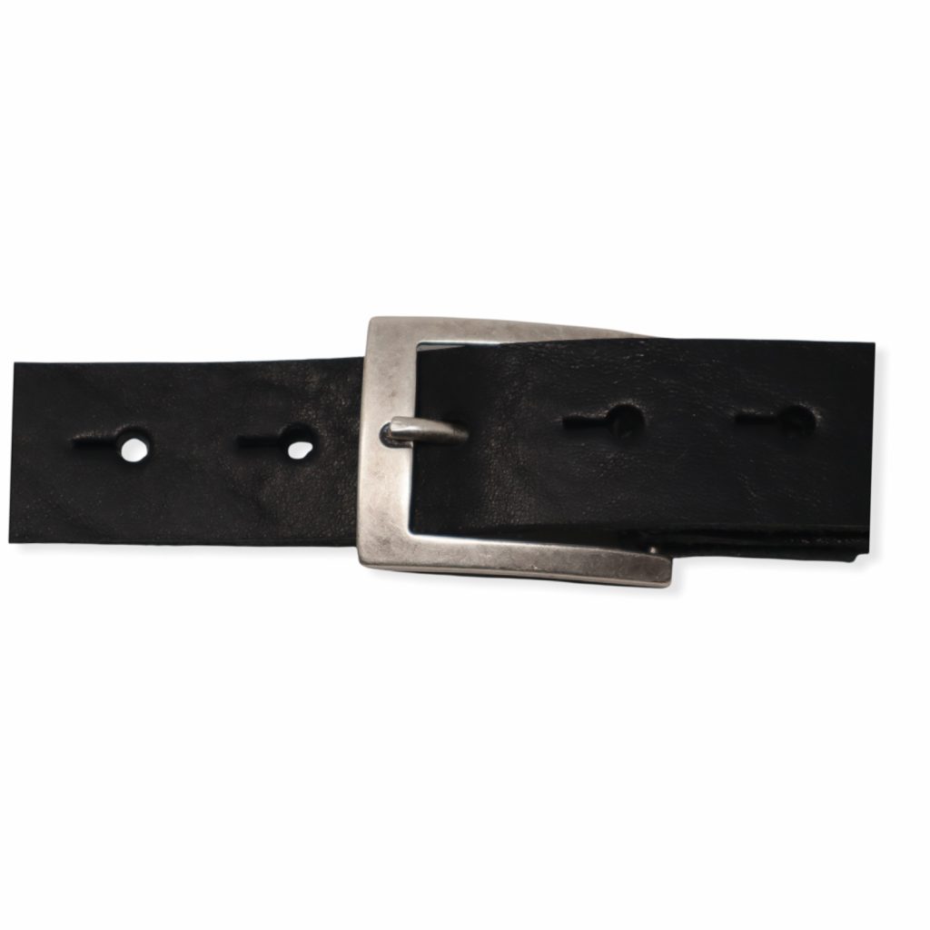 Mens black leather dress belt with chrome buckle Hip & Waisted