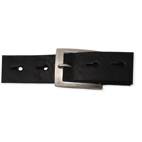 Mens black leather dress belt with brushed silver buckle Hip