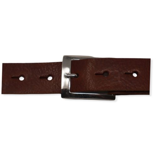 Mens mid brown leather dress belt with chrome buckle