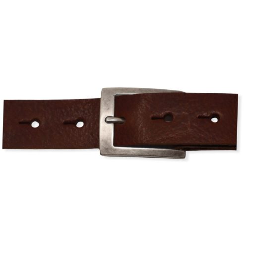 Mens mid brown leather dress belt with brushed silver buckle