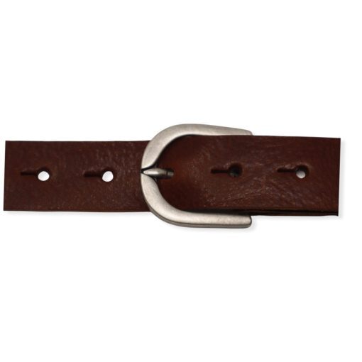 Womens mid brown leather dress belt with brushed silver buckle