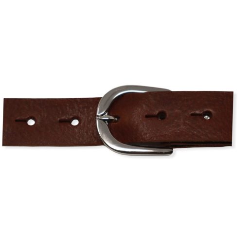 Womens mid brown leather dress belt with chrome buckle