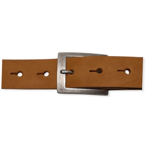 Mens tan leather dress belt with brushed silver buckle