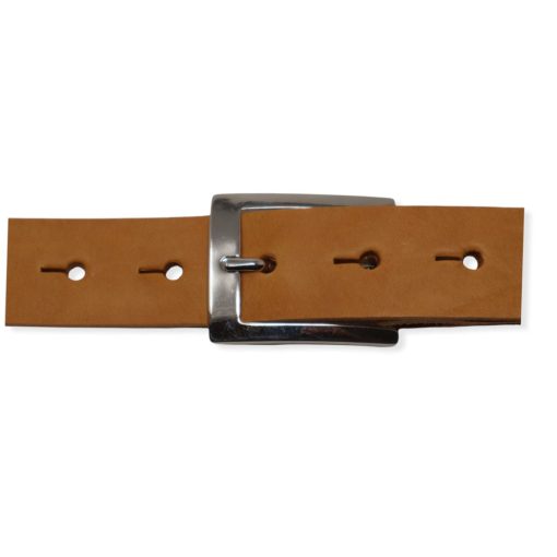 Mens tan leather dress belt with chrome buckle