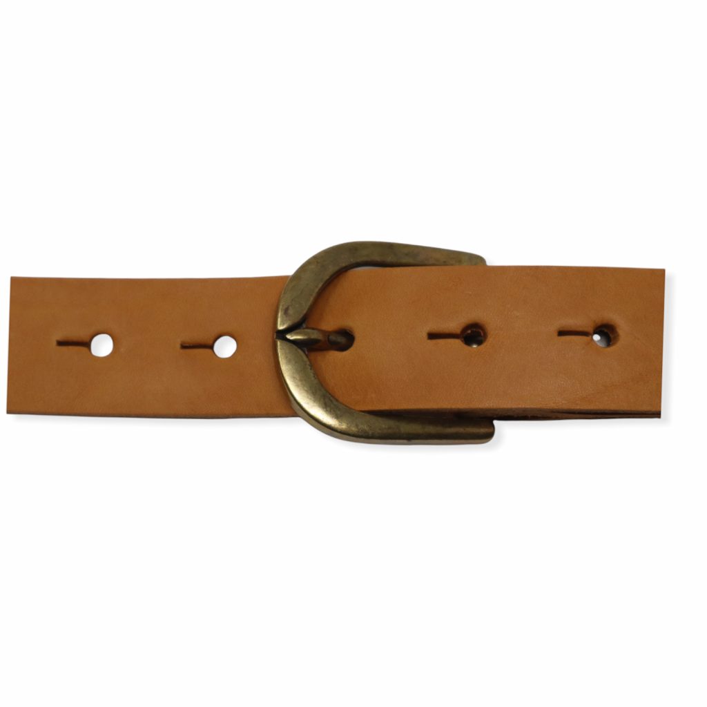 Womens tan leather dress belt with brushed brass buckle Hip & Waisted