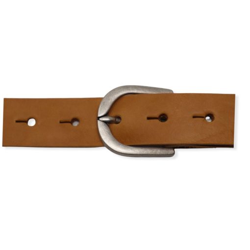 Womens tan leather dress belt with brushed silver buckle