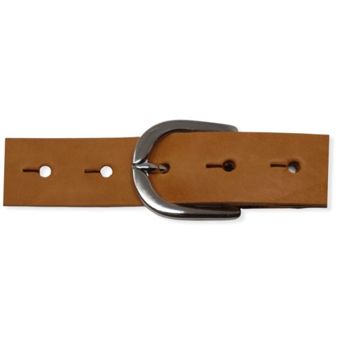 Womens tan leather dress belt with chrome buckle