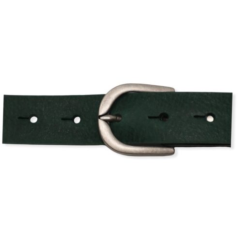 Womens green leather dress belt with brushed silver buckle