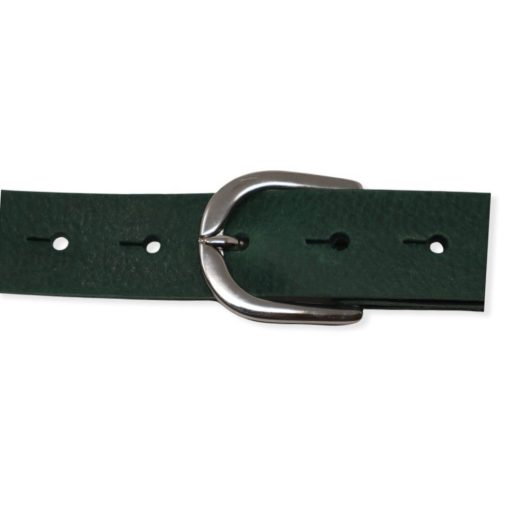 Womens green leather dress belt with chrome buckle