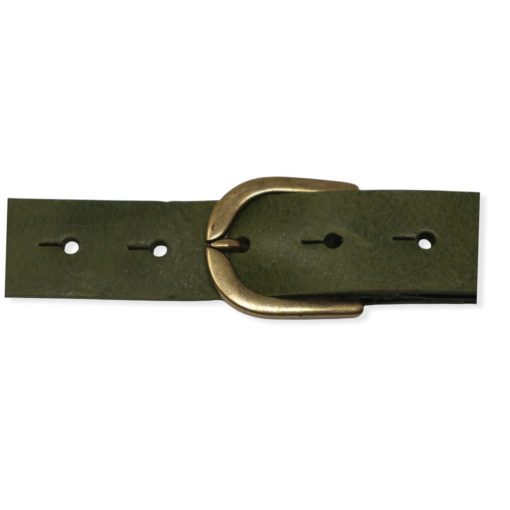 Womens olive green leather dress belt with brushed brass buckle