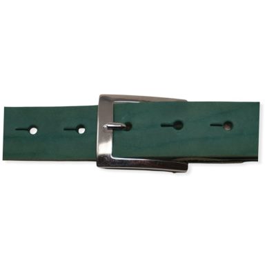 Mens teal leather dress belt with chrome buckle