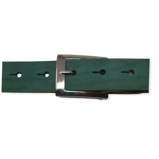 Mens teal leather dress belt with chrome buckle