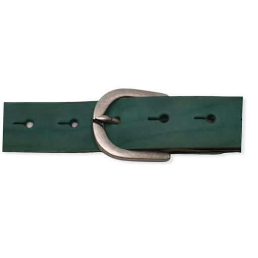 Womens teal leather dress belt with brushed silver buckle