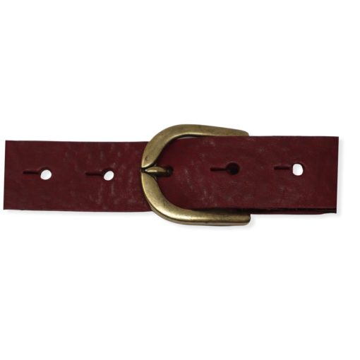 Womens burgundy leather dress belt with brushed brass buckle