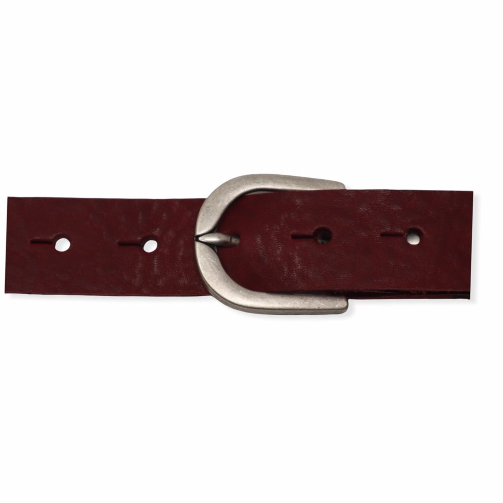 Womens burgundy leather dress belt with brushed silver buckle Hip