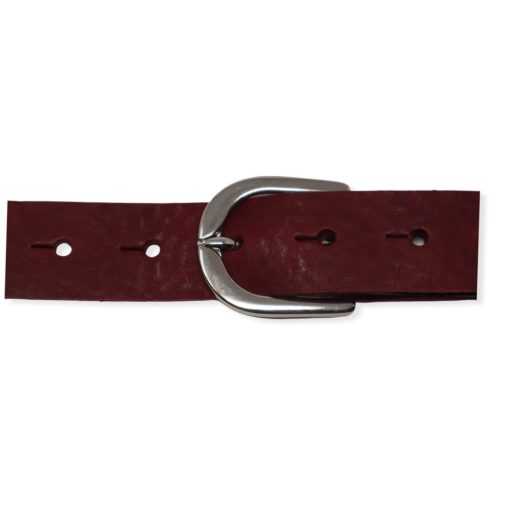 Womens burgundy leather dress belt with chrome buckle