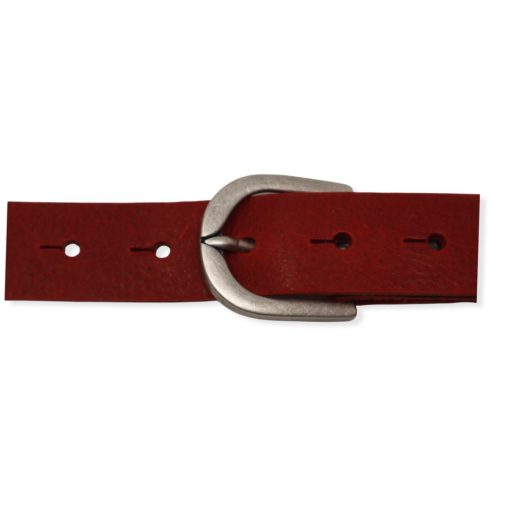 Womens red leather dress belt with brushed silver buckle