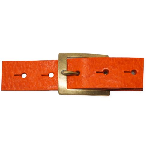 Mens orange leather dress belt with brushed brass buckle