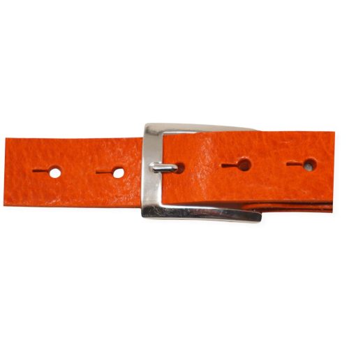 Mens orange leather dress belt with chrome buckle