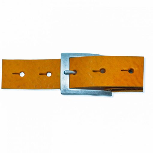 Mens yellow leather dress belt with brushed silver buckle