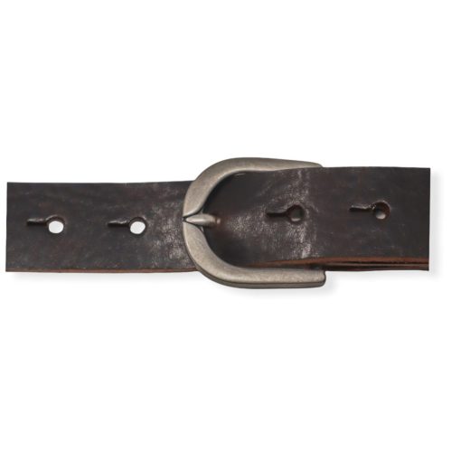 Womens dark brown leather dress belt with brushed silver buckle