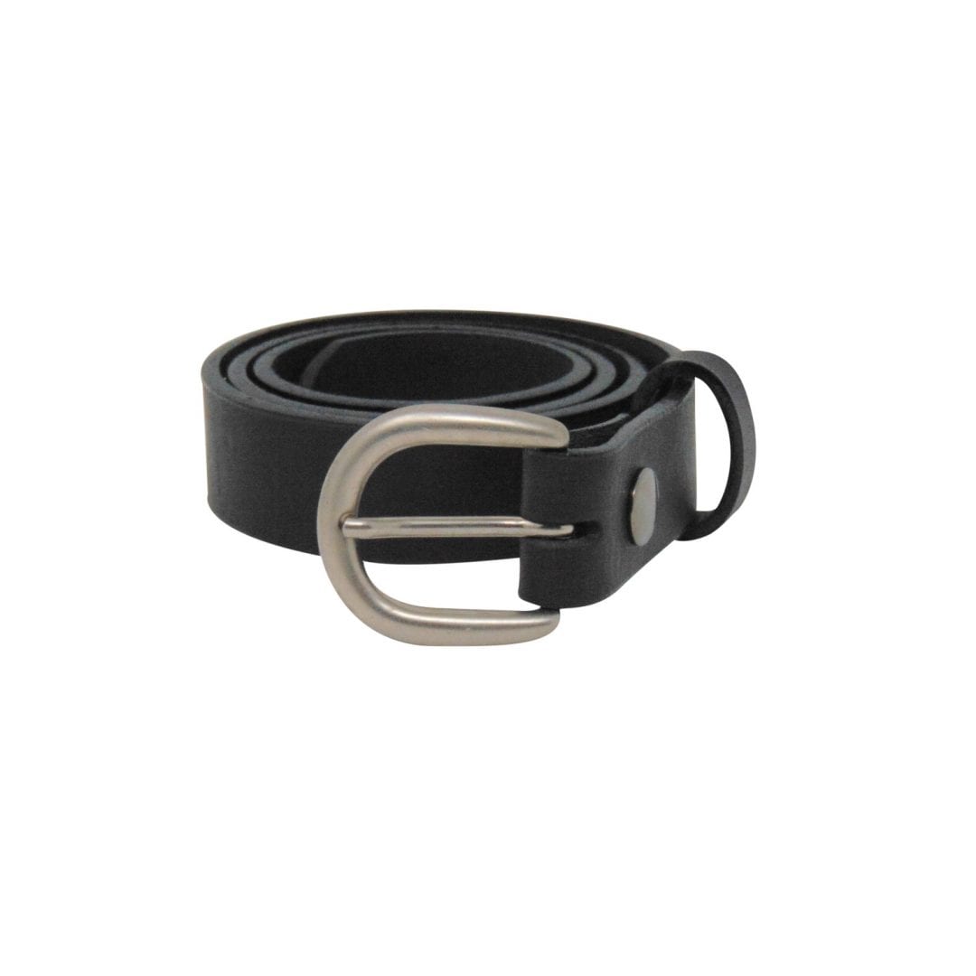 Womens black leather dress belt with a brushed silver buckle - Hip & Waisted | Belts & Buckles