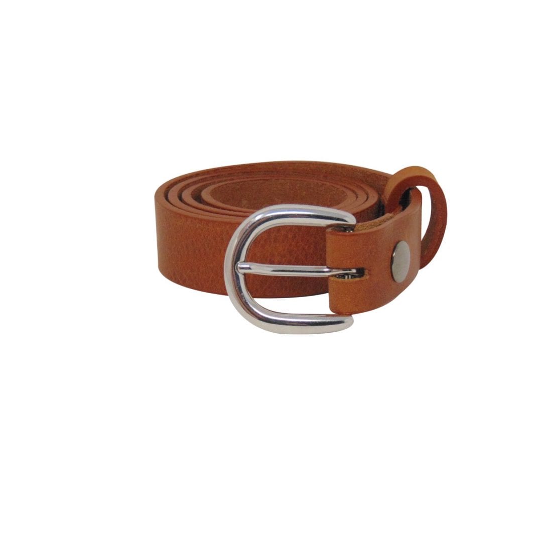 Womens tan leather dress belt with a chrome buckle Hip & Waisted