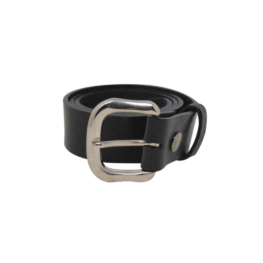 Womens black leather jeans belt with a chrome buckle Hip & Waisted