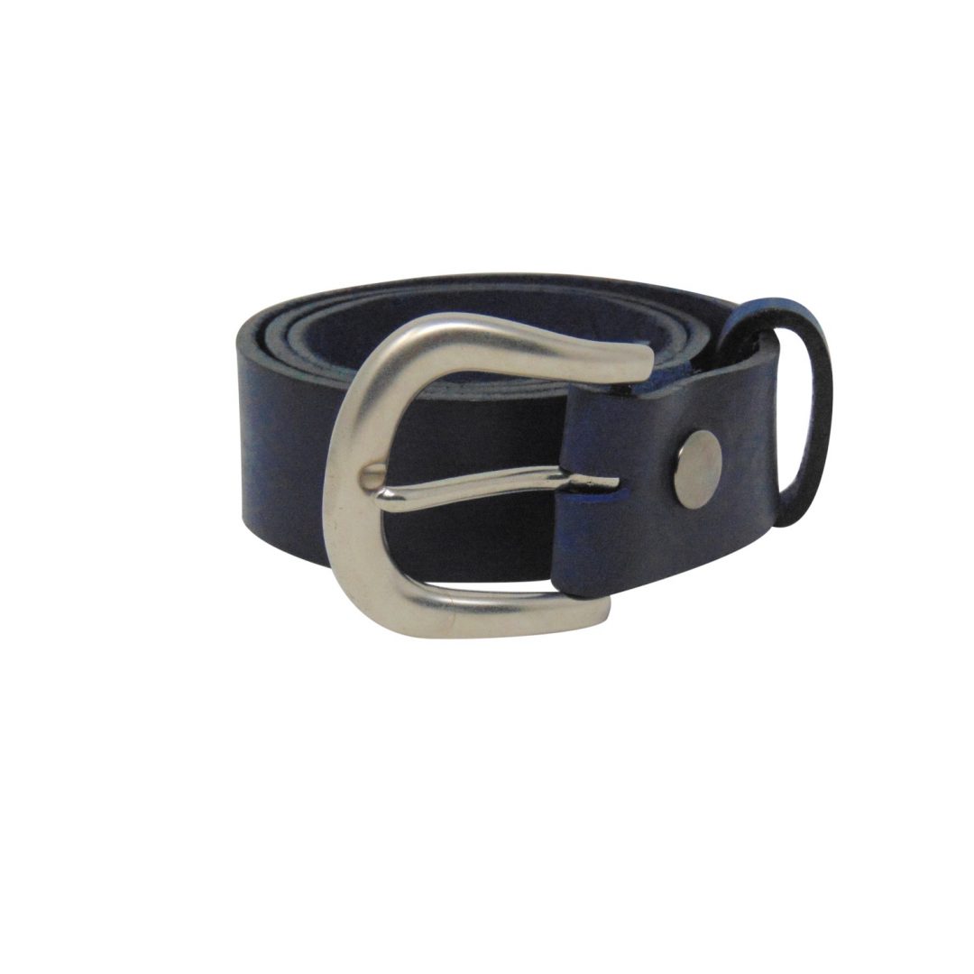 Womens blue leather jeans belt with a brushed silver buckle Hip & Waisted Belts & Buckles
