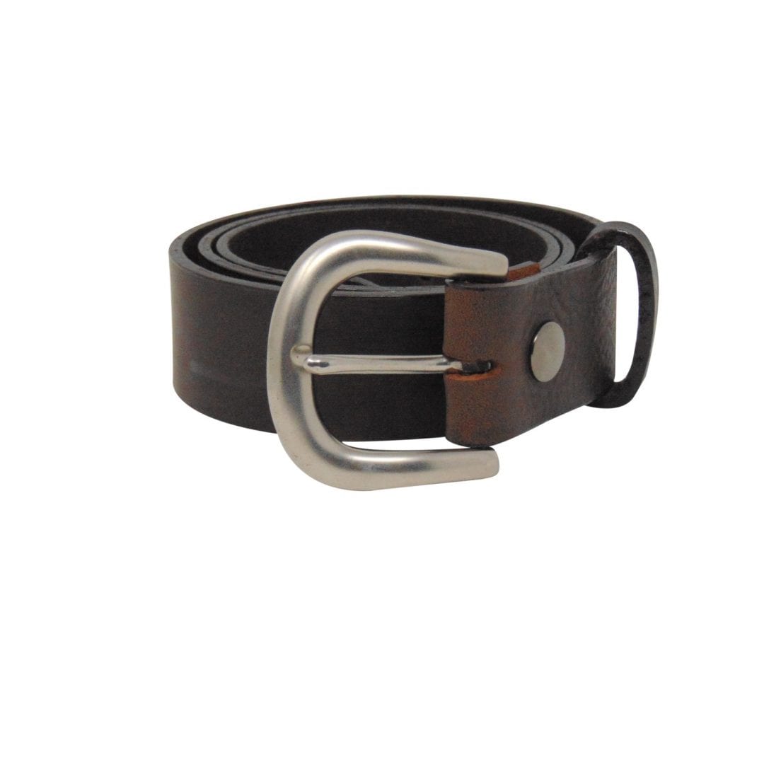 Womens brown leather jeans belt with a brushed silver buckle - Hip & Waisted | Belts & Buckles