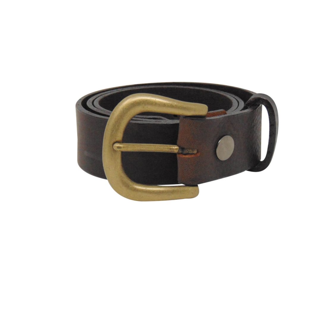 Womens brown leather jeans belt with a brushed brass buckle Hip