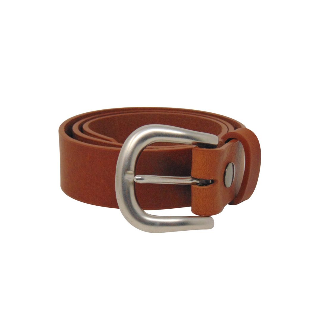 Womens tan leather jeans belt with a brushed silver buckle - Hip & Waisted | Belts & Buckles