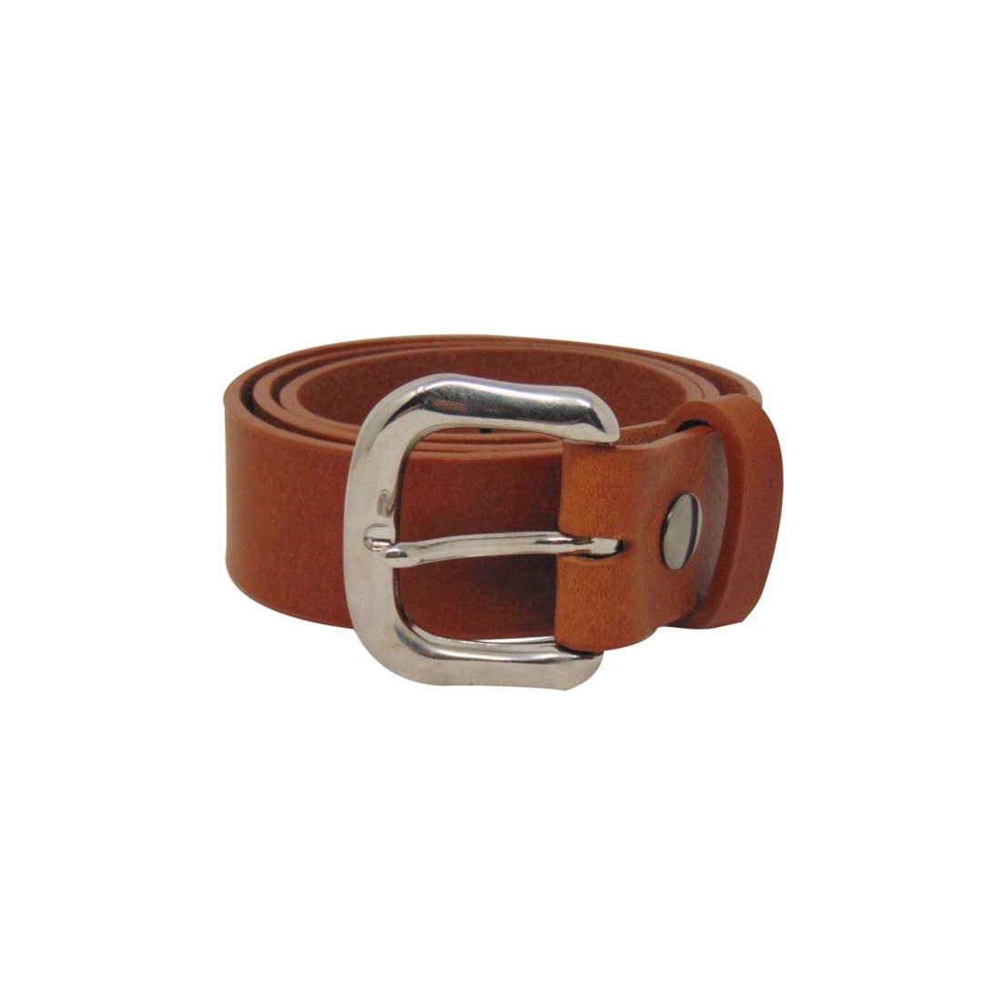 Womens tan leather jeans belt with a chrome buckle - Hip & Waisted | Belts & Buckles