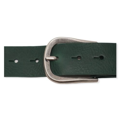 Womens green leather jeans belt with brushed silver buckle