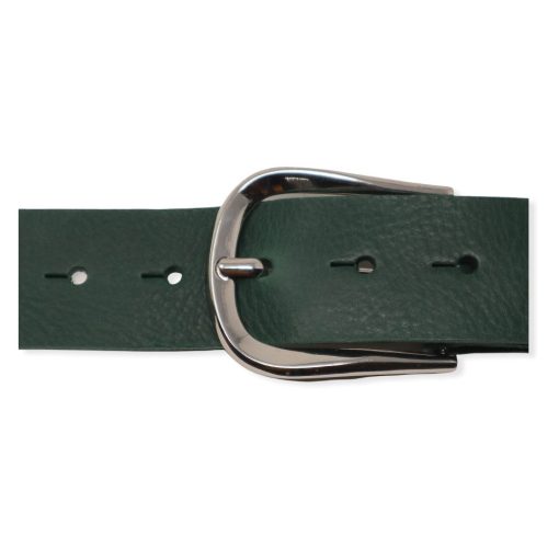 Womens green leather jeans belt with chrome buckle