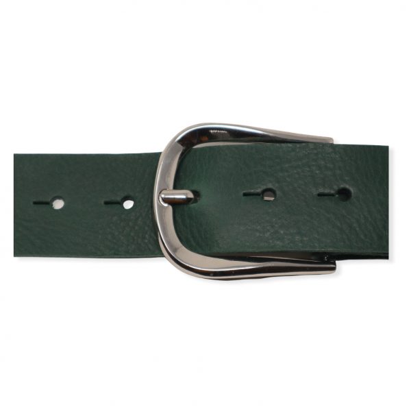 Womens green leather jeans belt with chrome buckle Hip & Waisted