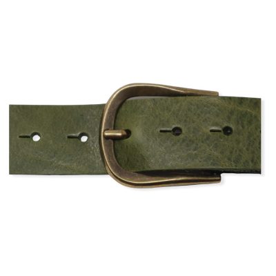 | Womens olive jeans belt with brushed brass buckle