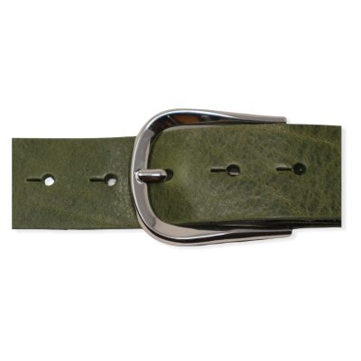 Womens olive green leather jeans belt with chrome buckle