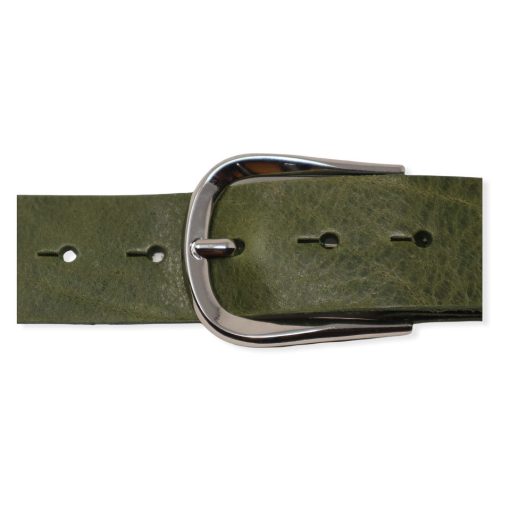 Womens olive green leather jeans belt with chrome buckle
